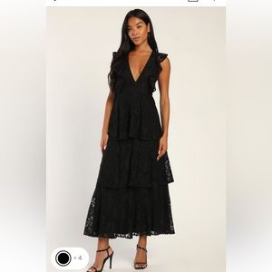 Lulus Black Lace Ruffled Tier Dress